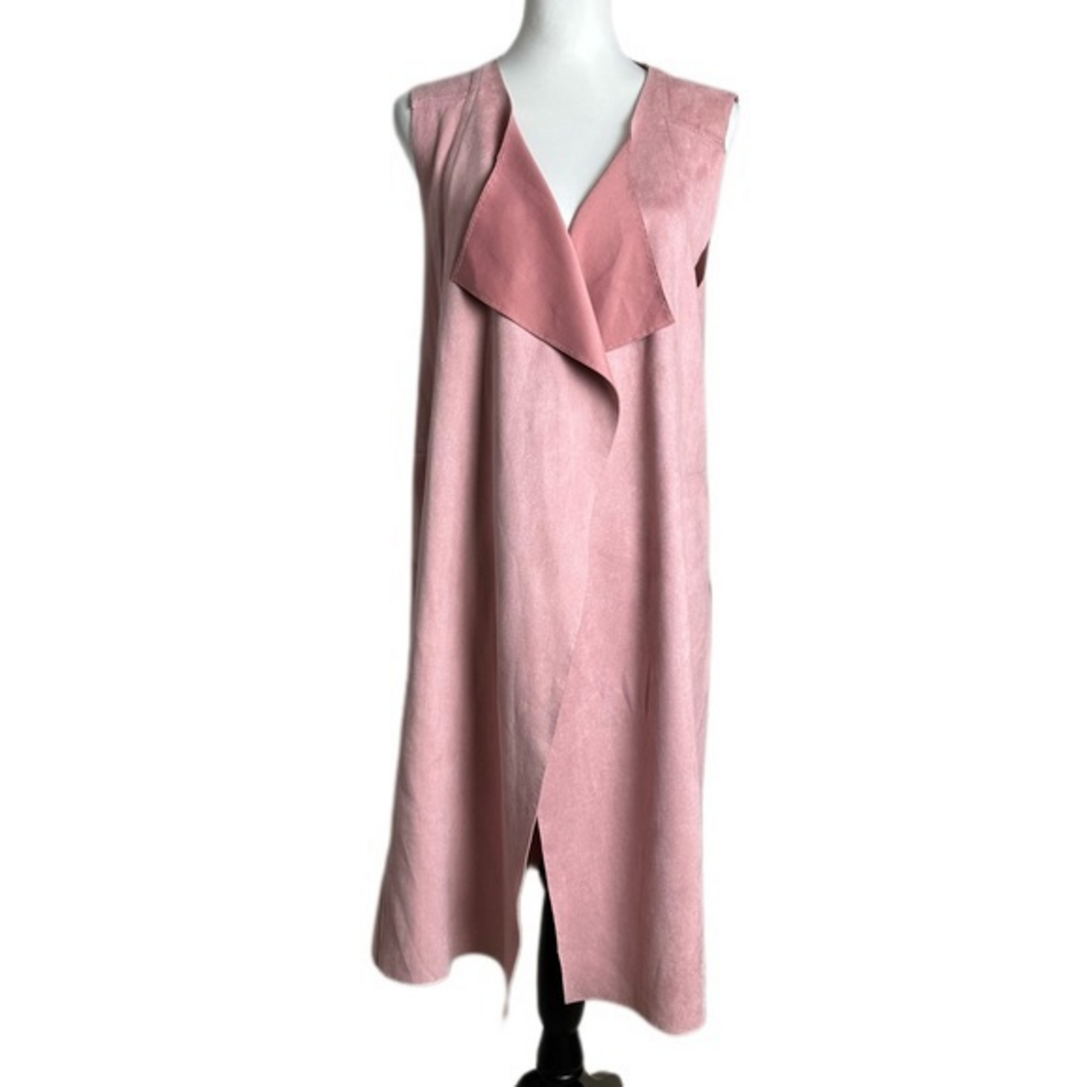 Dolce Cabo Faux Suedeβ Draped Open Front Longline Vest Pink Womens S